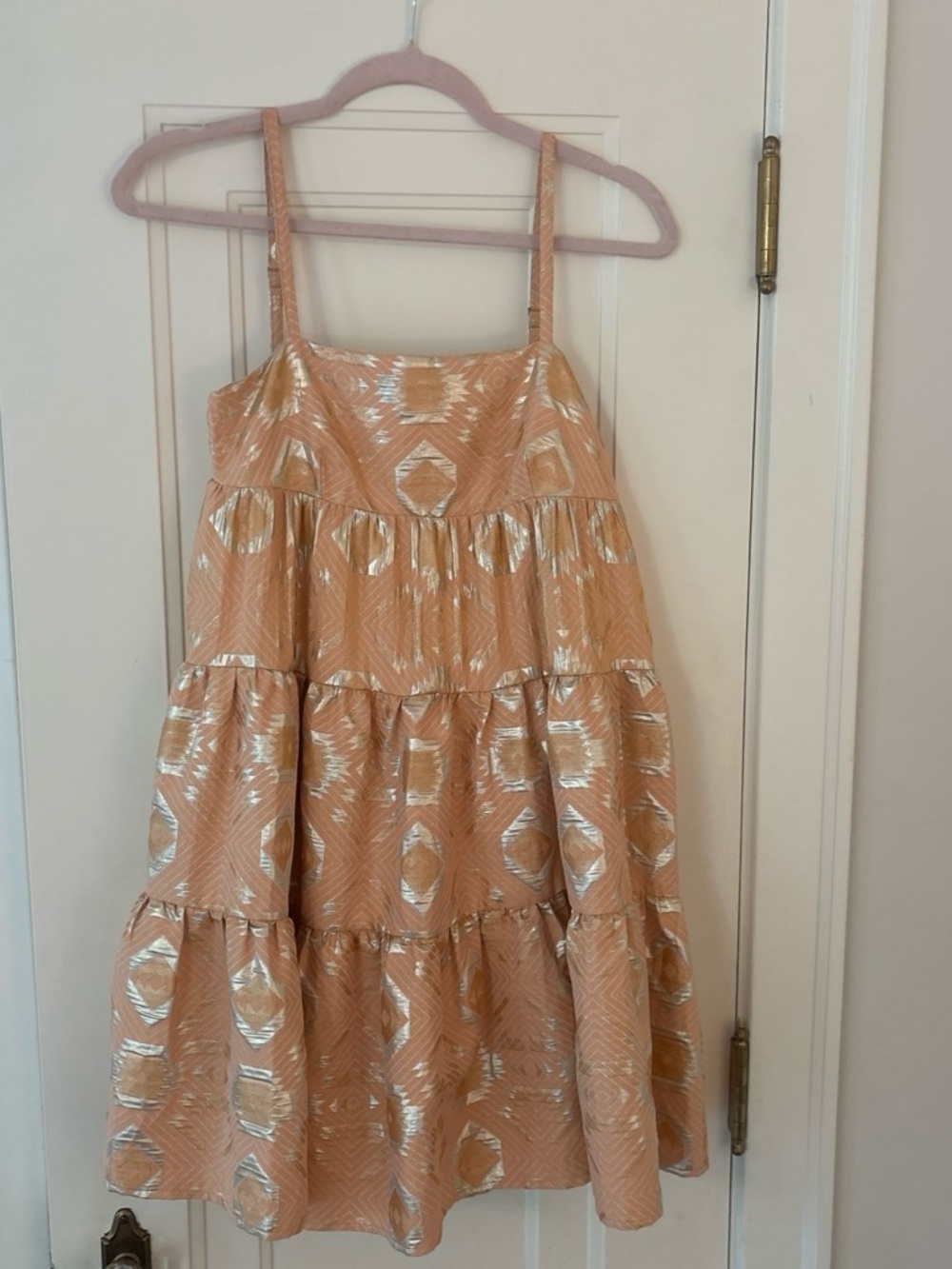 Lorna Jane Peach and Metallic Gold Tiered Spaghetti-Strap Dress